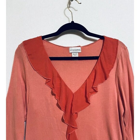 Soft Surroundings Barbara Ruffle Top Womens Medium Coral Orange Cottagecore - Picture 2 of 6